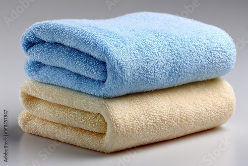 Light Blue & Cream Cotton Velveteen Crib Linens: Folded Pair on White Background, Newborn Textile Visual