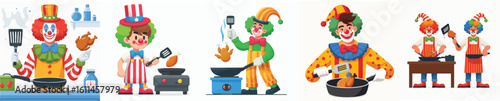 clown character vector cooking chicken
