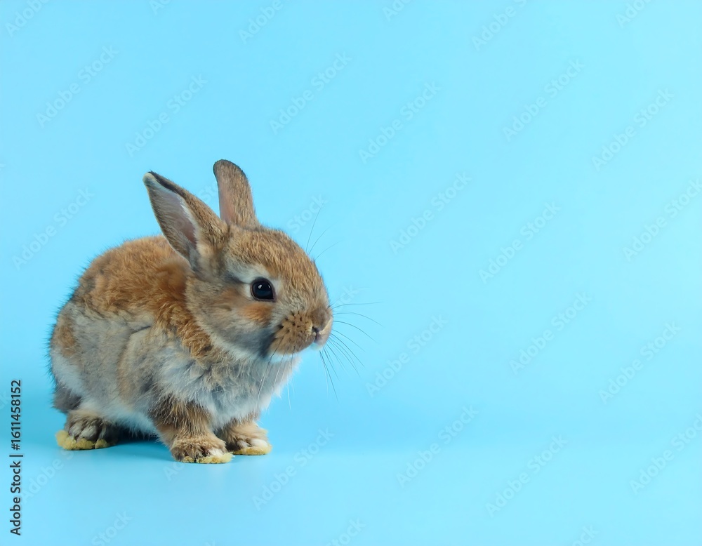 Obraz premium Baby rabbit on blue backdrop