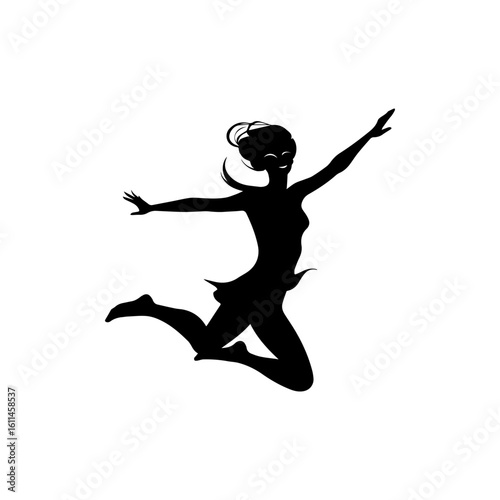 Joyful Woman Leaping in Mid-Air Silhouette

