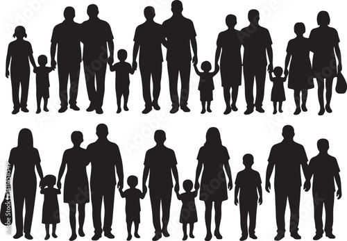 Diverse family groups holding hands people children