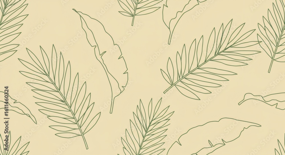 Fototapeta premium Artistic outline of a nature leaf background in a repeating pattern. The image evokes a sense of tranquility