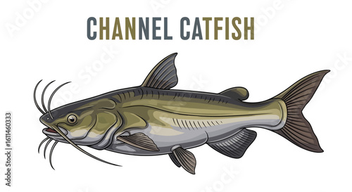 Channel Catfish Isolated Illustration.