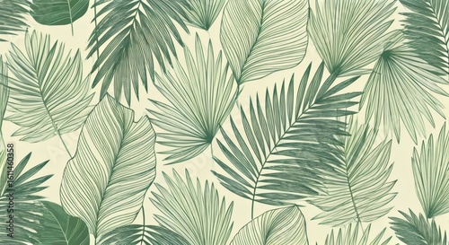 Fototapeta Naklejka Na Ścianę i Meble -  Tropical leaves pattern, green leaves background, palm leaves, tropical design
