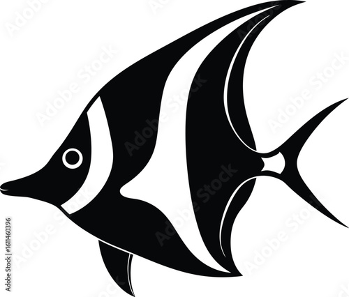Moorish idol fish silhouette vector art illustration