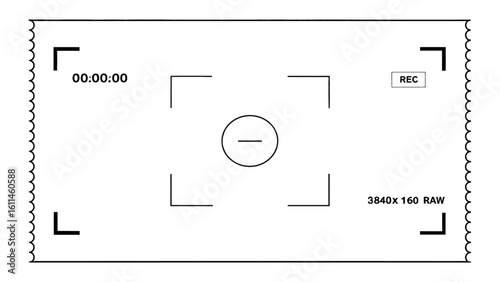 Vector art of camera viewfinder displaying recording status and resolution, isolated on white