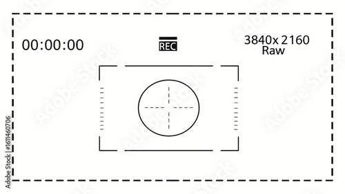 Vector art of digital camera viewfinder screen showing recording mode and resolution