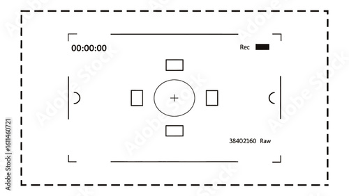 Vector art of camera viewfinder displaying recording information and focus guides