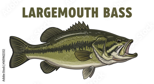 Largemouth Bass Fish Vector Illustration.