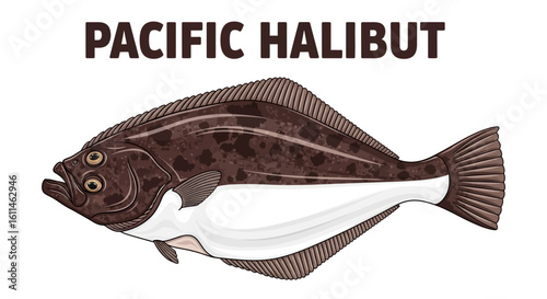 Pacific Halibut Fish illustration.