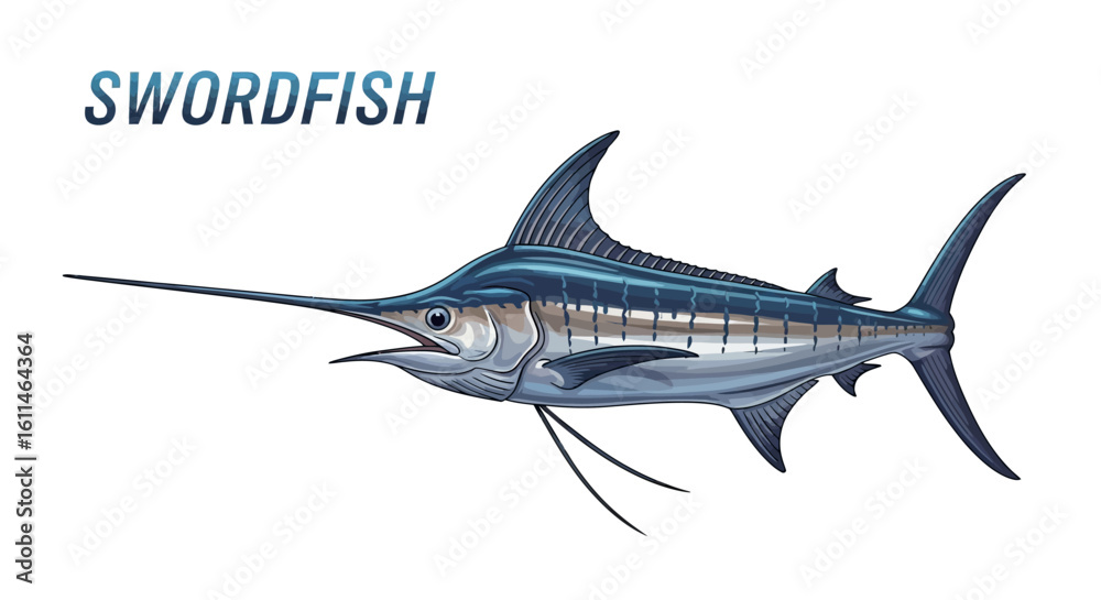 Fototapeta premium Swordfish Isolated with Ocean Predator, and Vector Illustration.