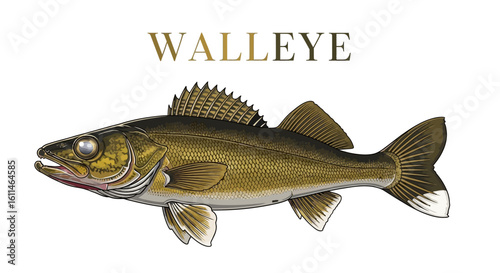 Walleye Fish Isolated on White Background.