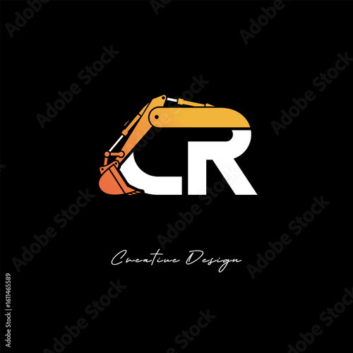 CR Excavator Arm Construction Logo - Bold Industrial Letter mark Design for Heavy Equipment, Contractor Branding & Modern Engineering Identity