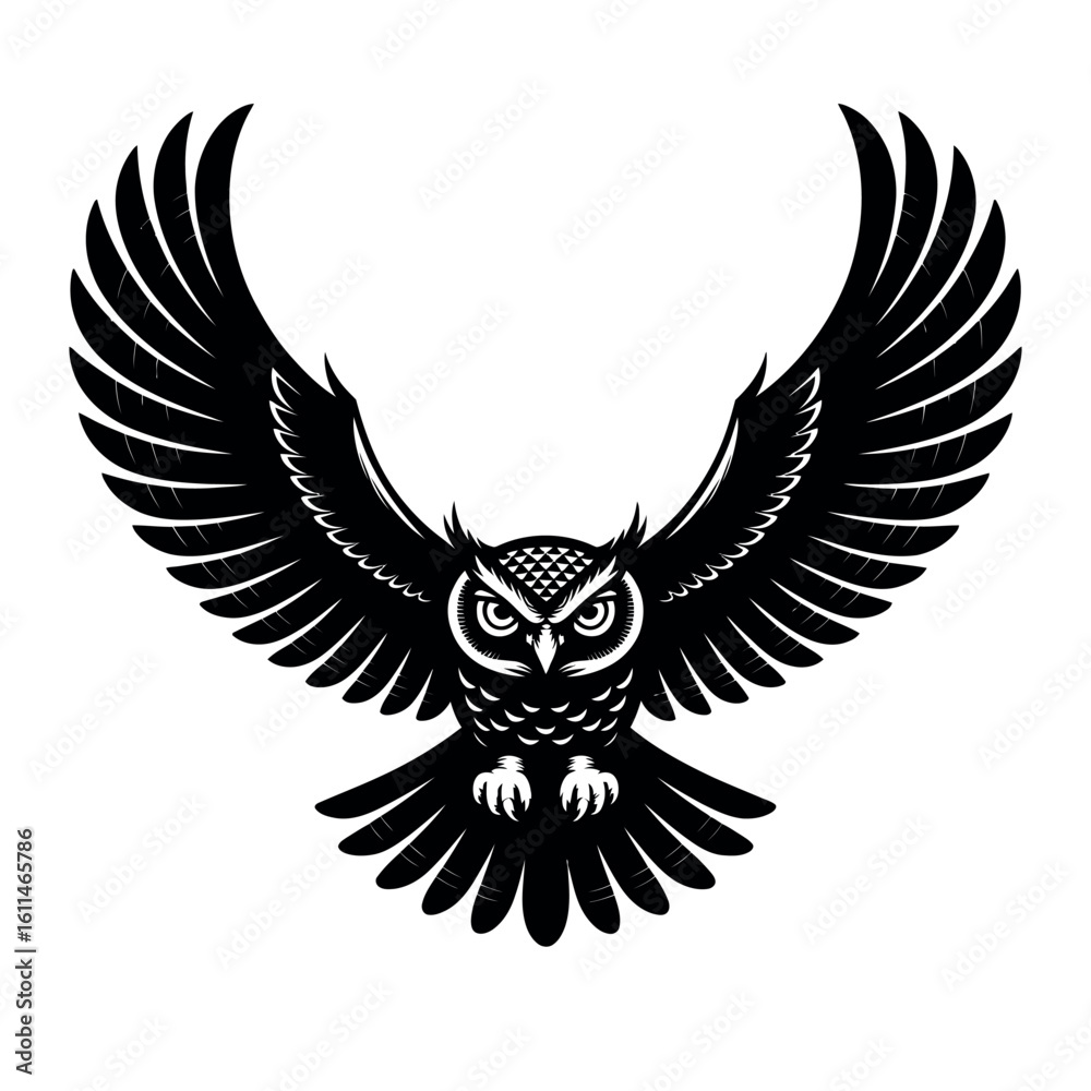 Obraz premium Flying eagle vector silhouette illustration with spread wings, a symbol of freedom