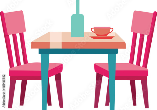 Vector illustration of a dining table with two chairs, a common piece of furniture used for eating meals