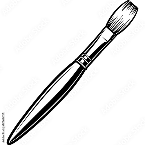 Classic Artist's Paint Brush Illustration, Drawing Tool for Painting and Creativity, Art Supplies Monochrome Vector Graphic
