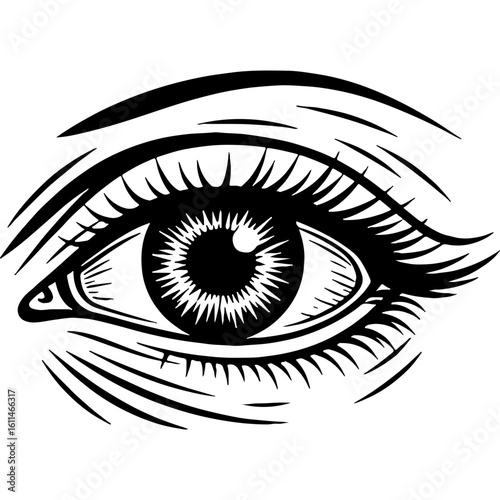 Intricate Eye Illustration - Detailed Black and White Graphic, Symbolic Vision, Insight, Spiritual Sight, Esoteric, Vintage Art