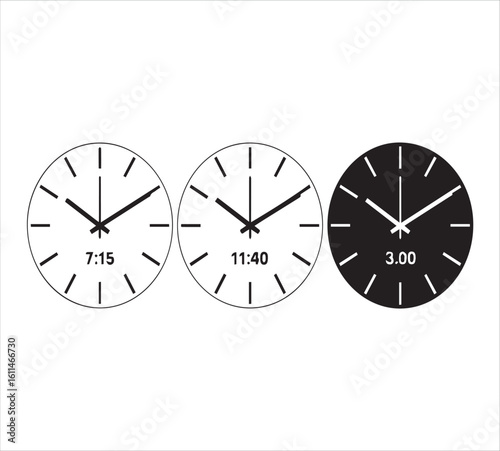 Three clocks showing different times in a row