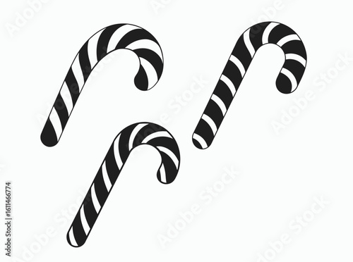 Candy cane silhouette set, Christmas sweet icon, festive holiday vector, Christmas candy cane silhouette vector Illustration on white background, Christmas icon vector 