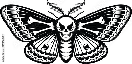 Skull Moth Vector Illustration for Gothic Designs, Macabre Insect, Death's Head Moth, Dark Art, Halloween Theme, Creepy Insect, Gothic Symbol