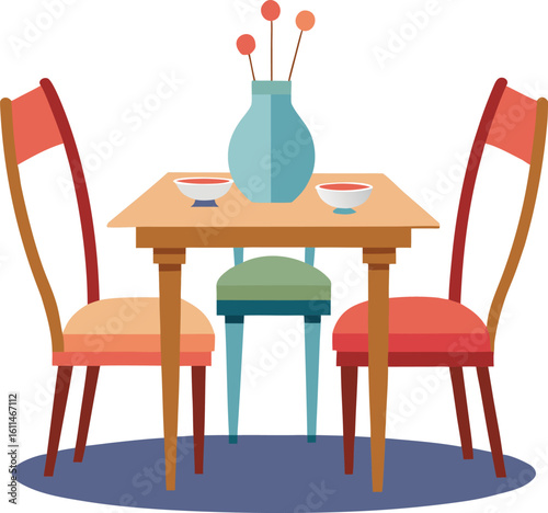 Vector illustration of a dining table with two chairs, a common piece of furniture used for eating meals