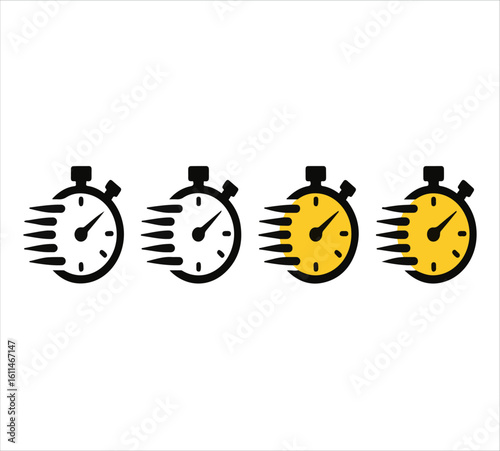 Four stopwatch icons showing speed and time passing