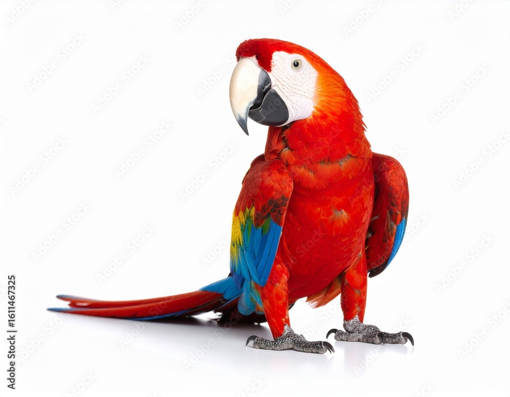 Fototapeta premium Colorful Scarlet Macaw Parrot Isolated on White Background