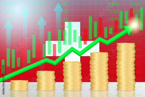 Switzerland Economy. Flag of Switzerland with Rising Financial Graph. Economic Growth and Development Concept. Vector Illustration.  