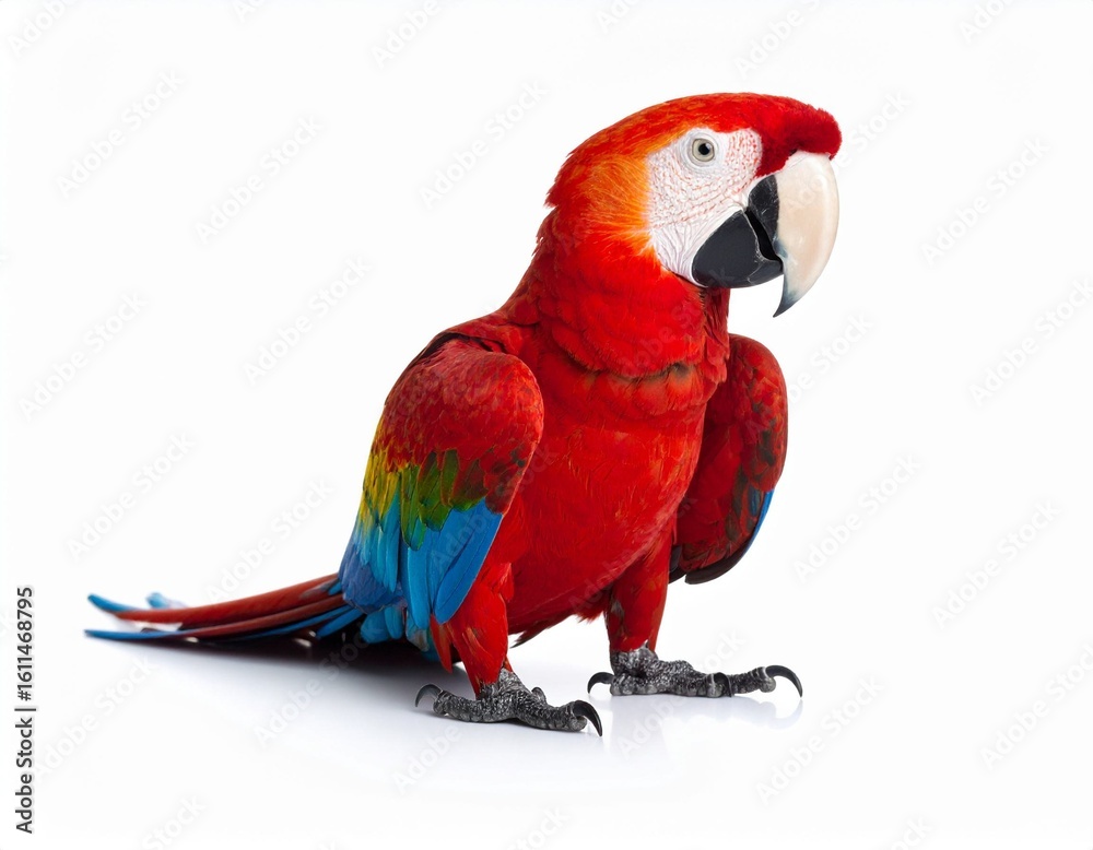 Fototapeta premium Colorful Scarlet Macaw Parrot Isolated on White Background