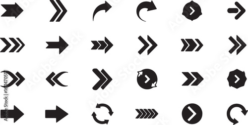 Black and White Arrow Icon Set for Web and Interface Design