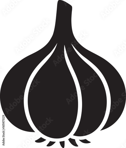 Black and white graphic of a garlic bulb food ingredient