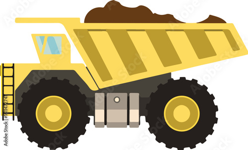 Yellow dump truck loaded with brown dirt on white background yellow truck heavy equipment