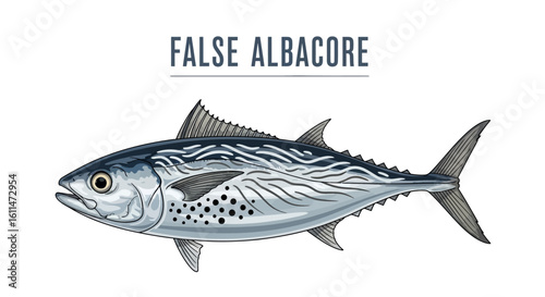 False Albacore fish on white background.