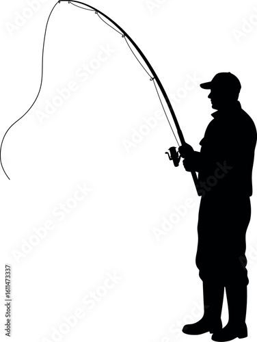 Silhouette of fisherman casting rod