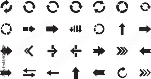 Collection of various black arrows and circular arrows