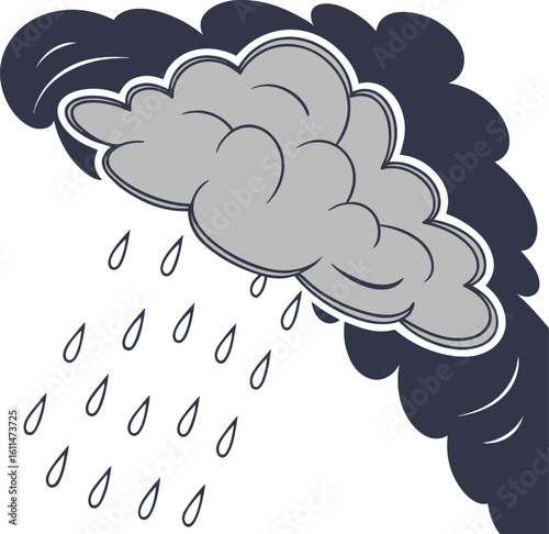 Stylized monsoon cloud with a dynamic raindrop trail silhouette
