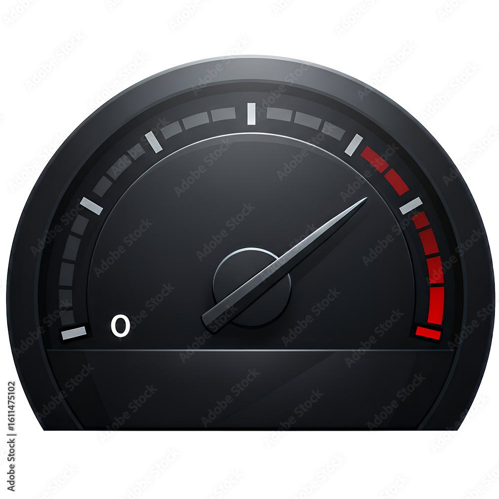 Naklejka premium Black speedometer gauge icon with red highlight on transparent background