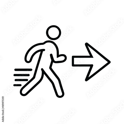 Running Exit Icon – Emergency Escape Direction Line Symbol