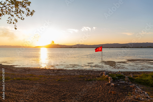 Fototapeta Naklejka Na Ścianę i Meble -  Lake Iznik and the coastline of Iznik town, Bursa Province, Turkiye