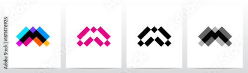 Square Colorful Geometric Grid Mosaic Tiles Initial Letter Logo Design M