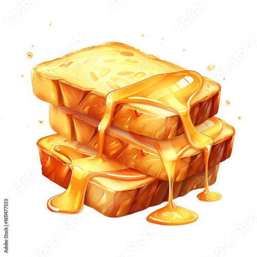 Stack of Toast with Honey Drizzling Down