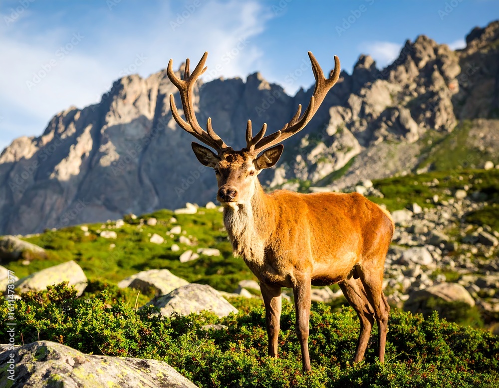 Fototapeta premium Majestic deer in alpine meadow