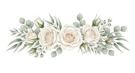 Creamy white roses eucalyptus floral arrangement image