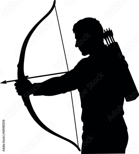 Archer silhouette aiming bow and arrow