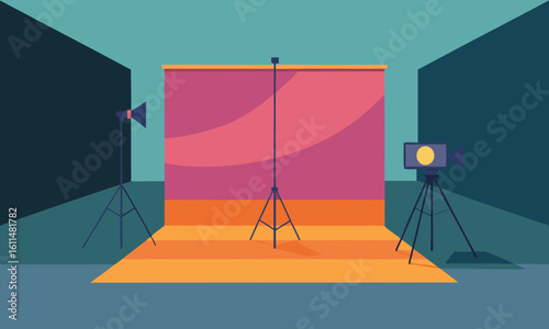 Colorful Photography Studio with Backdrop and Camera Setup