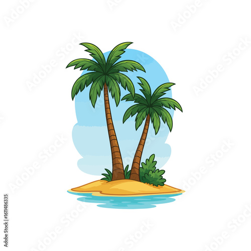 illustration of two palm trees on a small island