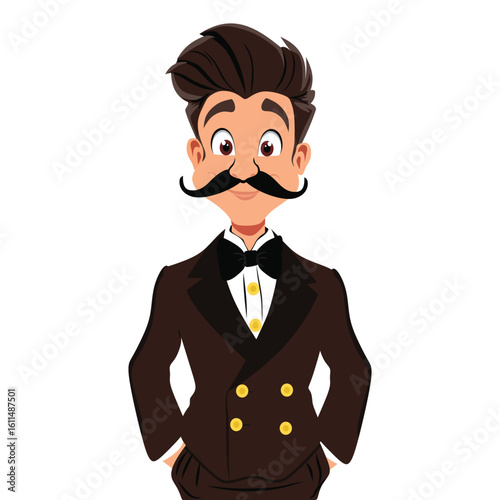 Dapper Gentleman in Formal Attire with a Stylish Mustache or Gentleman cartoon Vector illustration