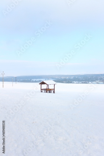 small hut in winter