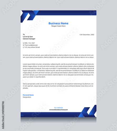 Company or office letterhead. Professional corporate business letterhead layout design for company. Simple and clean part of branding or brand identity design.