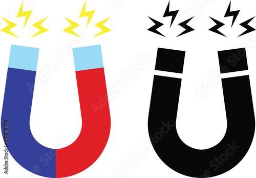 Magnet vector icon set, magnetic horseshoe symbol collection style group, electromagnet attraction force energy U shape silhouette bundle illustration
